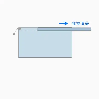 Diagram: sliding lid pushed along the top track