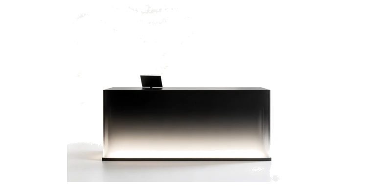 Acrylic reception counter with a graduated black-and-white front panel