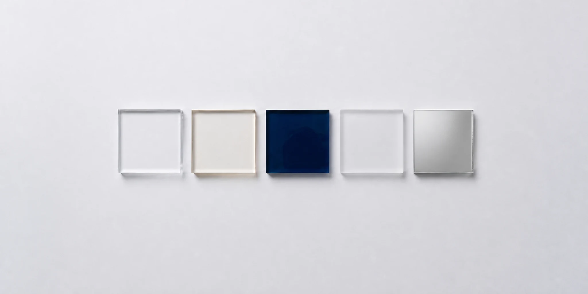 Acrylic sheet colour options including clear, white, navy, frosted and mirrored