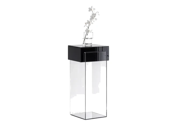 Slender column acrylic side table with a black top